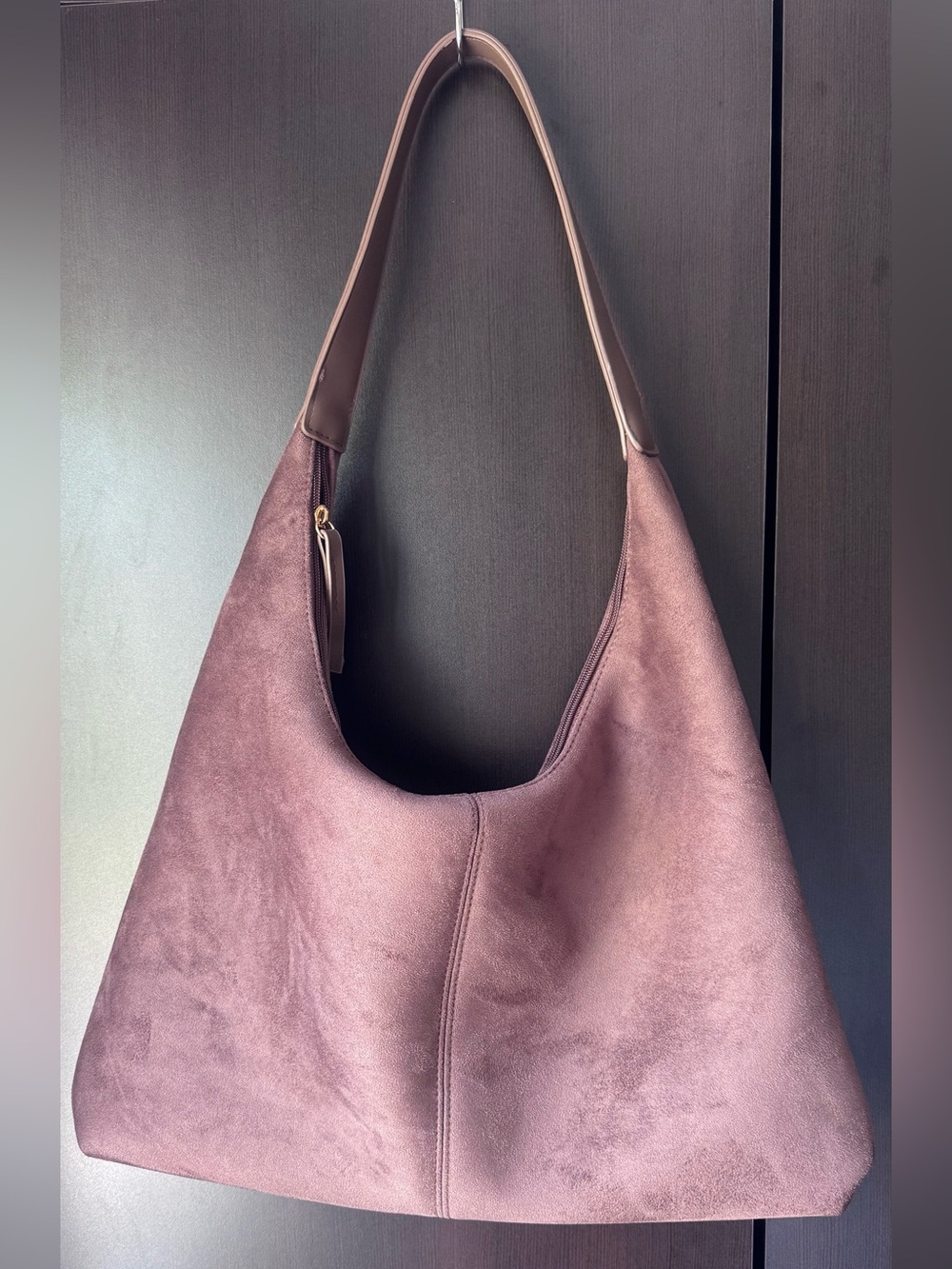 Slouchy Brown Faux Suede Hobo Shoulder Bag Minimalist Boho Tote